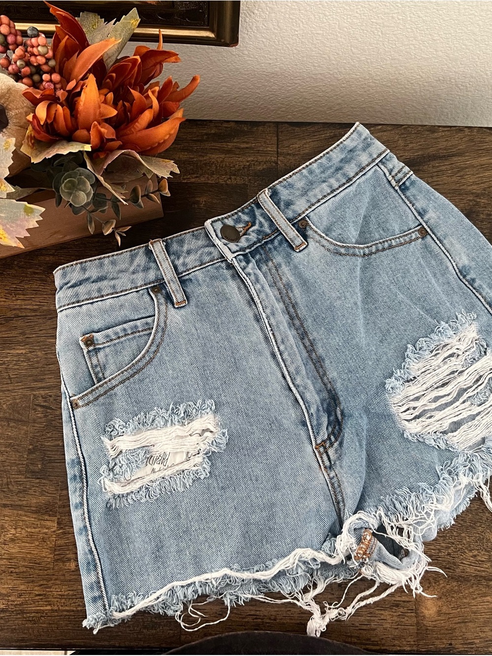 Billabong Light Blue Distressed Denim Shorts